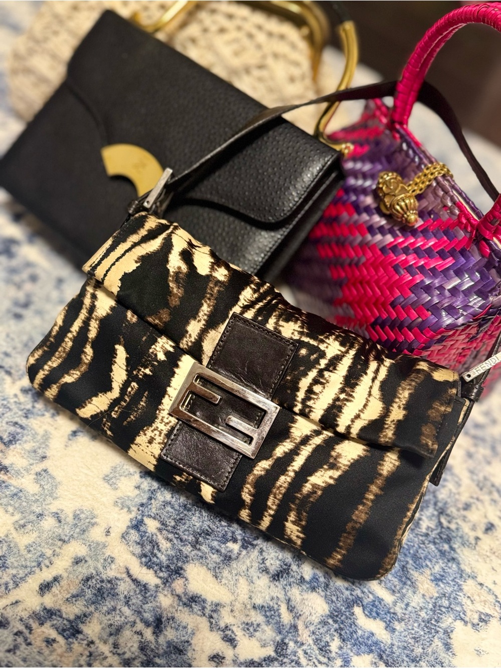 Vintage Fendi Zebra-Print Baguette Shoulder Bag